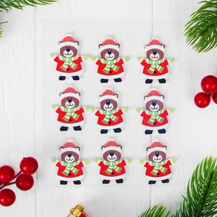 Новогодний декор на магните "Зимний мишка", набор 9 шт.