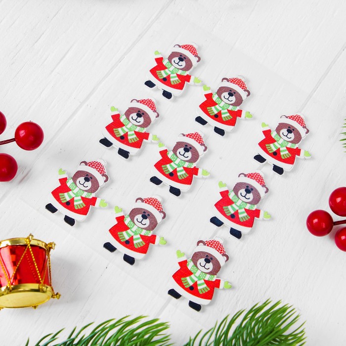 Новогодний декор на магните "Зимний мишка", набор 9 шт.