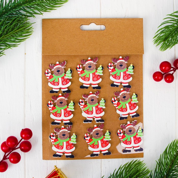 Новогодний декор на магните "Новогодний олень", набор 9 шт.