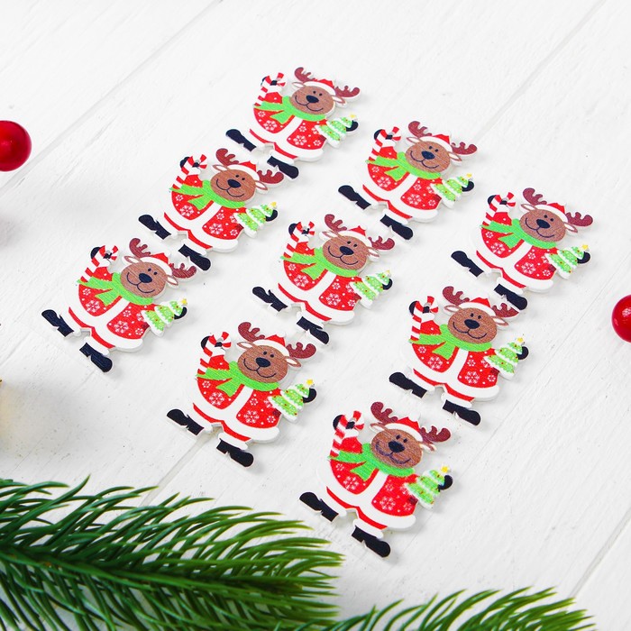 Новогодний декор на магните "Новогодний олень", набор 9 шт.