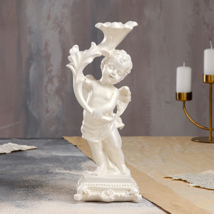 Статуэтка "Ангел с подсвечником", белый цвет, 32 см