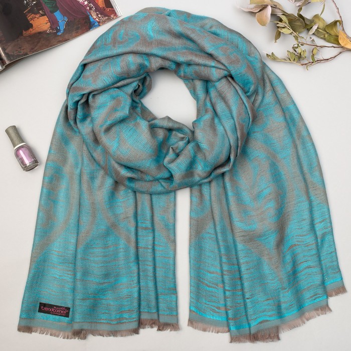 Палантин двусторонний "Узоры" 7 22 19 307 1652 цвет бирюза, р-р 75Х170