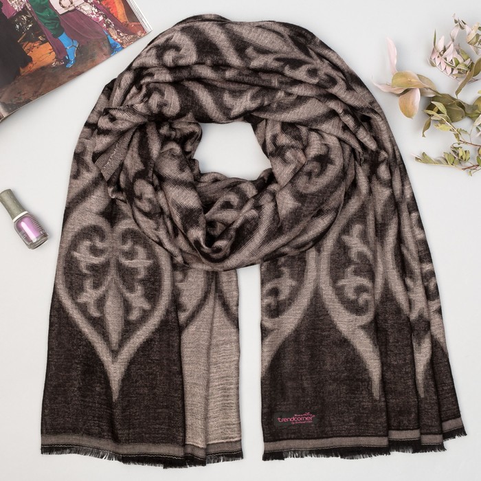 Палантин двусторонний "Узоры" 7 22 19 307 1652 цвет коричневый, р-р 75Х170