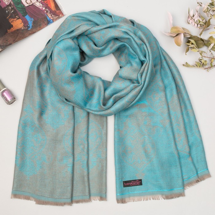 Палантин двусторонний "Винтаж" 7 22 19 307 1652 цвет бирюзовый/бежевый, р-р 75Х170