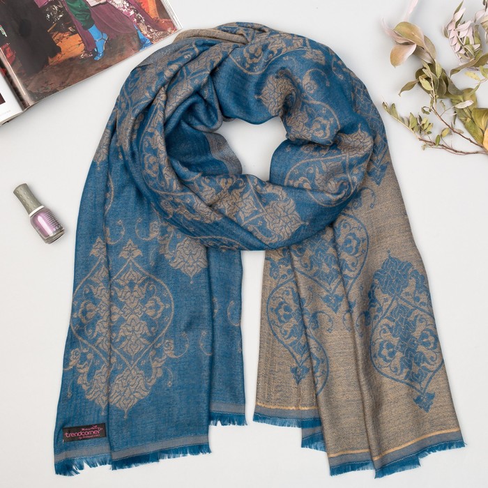 Палантин двусторонний "Винтаж" 7 22 19 307 1652 цвет синий/бежевый, р-р 75Х170