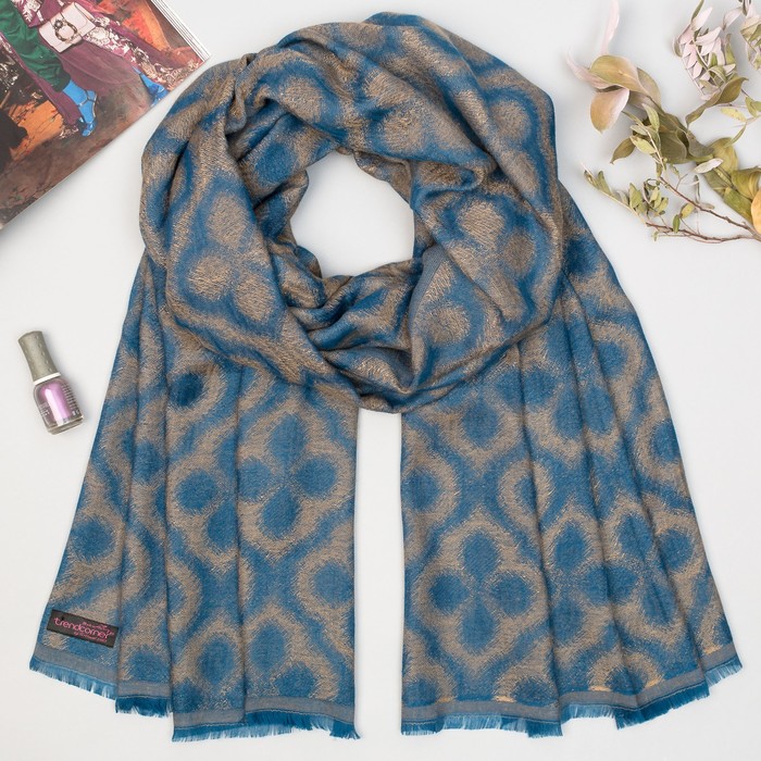 Палантин двусторонний "Клевер" 7 22 19 307 1652 цвет синий, р-р 75Х170