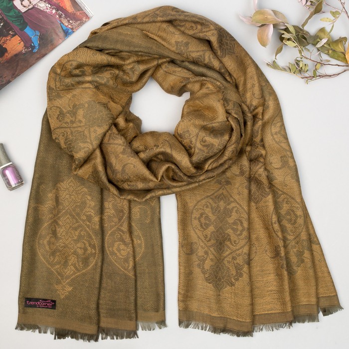 Палантин двусторонний "Винтаж" 7 22 25 307 1652 цвет зелёный/золотой, р-р 75Х170