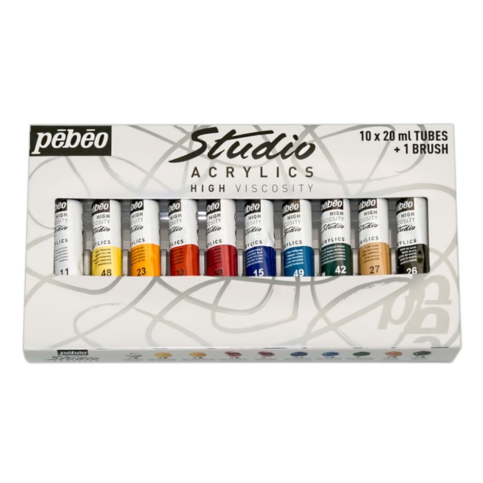 Краска акрил в тубе набор 10цв*20мл Pebeo Studio + кисть 833311, к/к