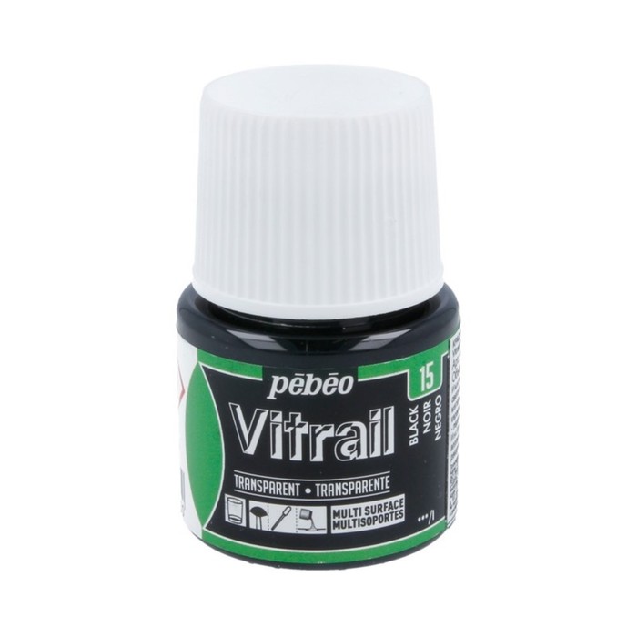 Краска по стеклу витражная 45мл Pebeo Vitrail лаковая полупрозрачная 050-015 черный