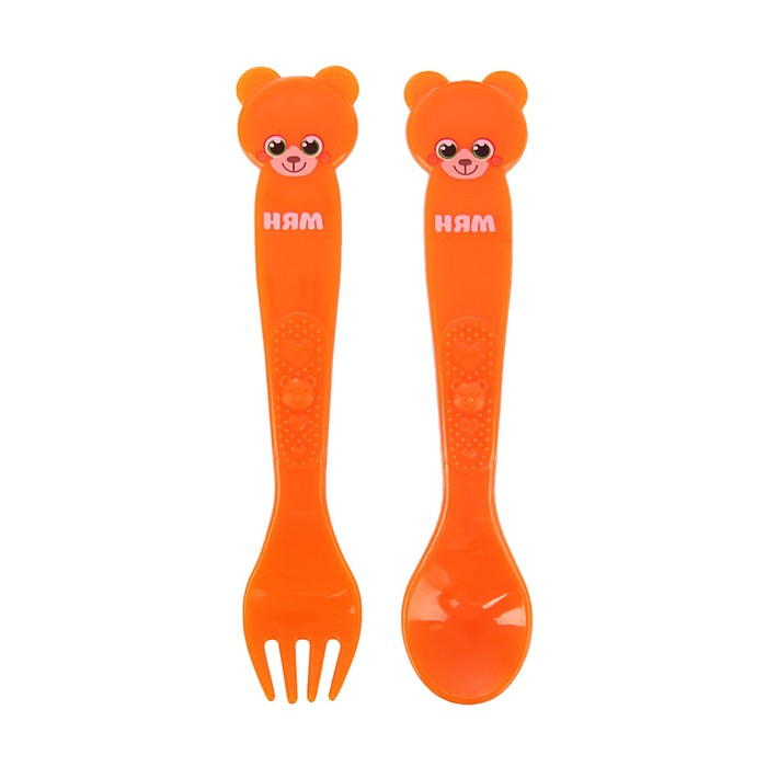 Набор столовых приборов «Мишка», 2 предмета: ложка и вилка, от 5 мес., цвет оранжевый