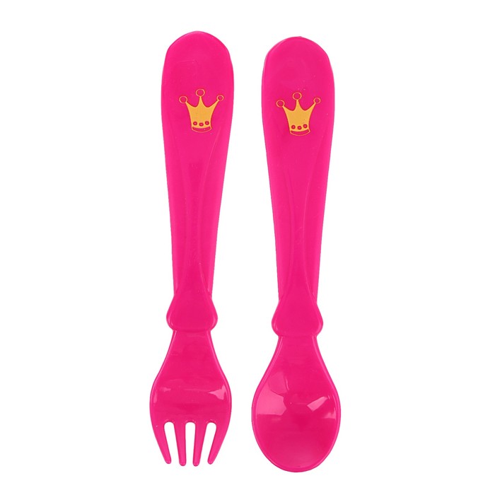 Набор столовых приборов «Волшебная принцесса», 2 предмета: ложка и вилка, от 5 мес., цвет фуксия