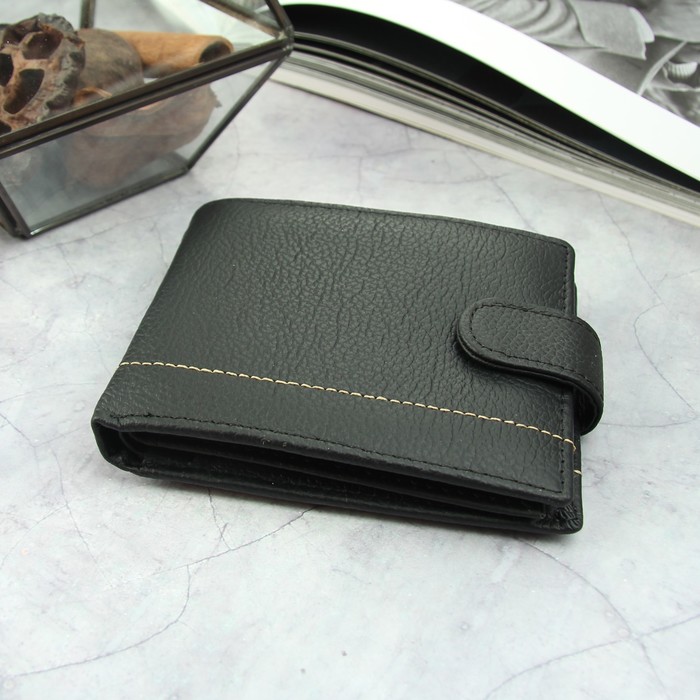 Портмоне мужское, 2 отдела, для карт, для монет, цвет чёрный