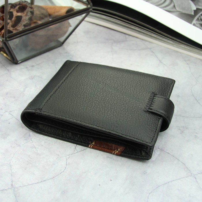 Портмоне мужское, 2 отдела, для карт, для монет, цвет чёрный