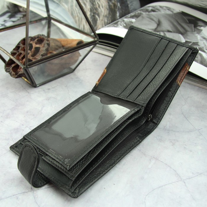 Портмоне мужское, 2 отдела, для карт, для монет, цвет чёрный