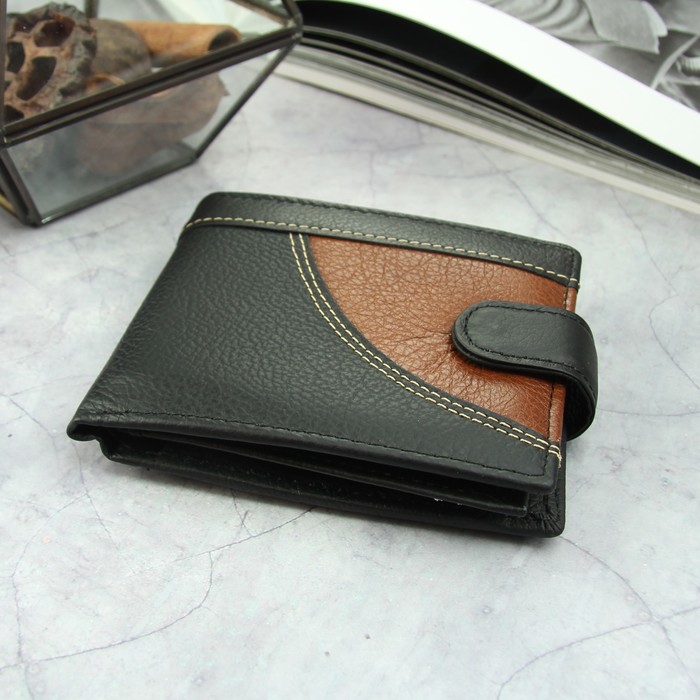 Портмоне мужское, 2 отдела, для карт, для монет, цвет чёрный