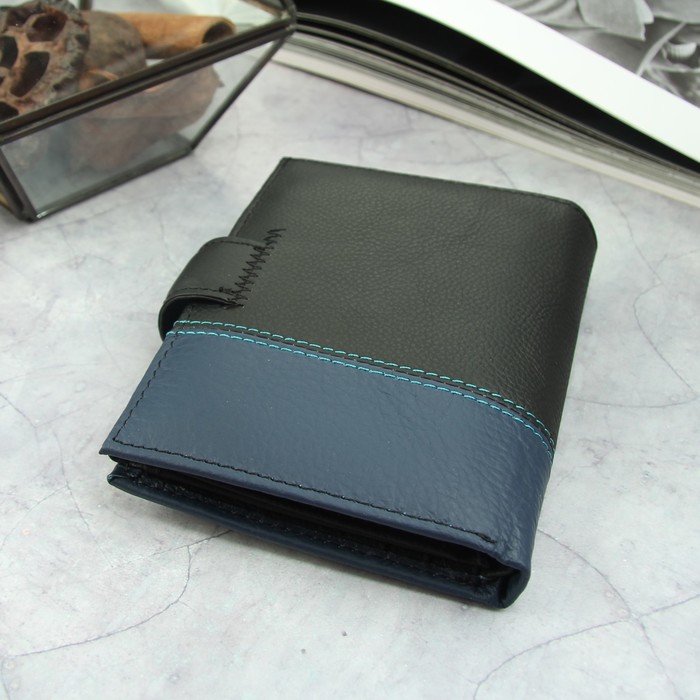 Портмоне мужское 3 в 1 (автодокументы+паспорт), 2 отдела, для карт, для монет, цвет чёрный/синий