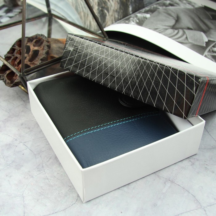 Портмоне мужское 3 в 1 (автодокументы+паспорт), 2 отдела, для карт, для монет, цвет чёрный/синий