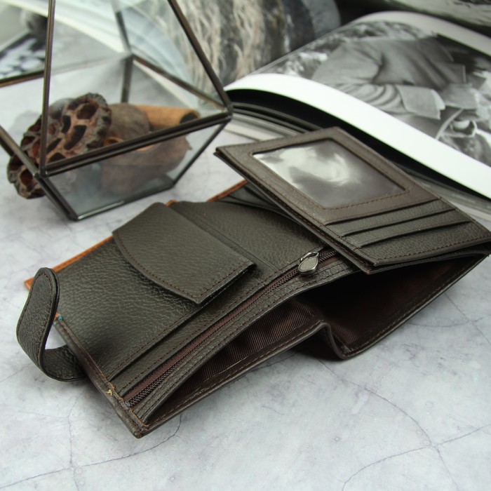 Портмоне мужское 3 в 1 (автодокументы+паспорт), 2 отдела, для карт, для монет, цвет коричневый
