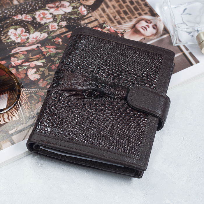 Портмоне женское 3 в 1 (автодокументы+паспорт), 2 отдела, для карт, для монет, цвет коричневый