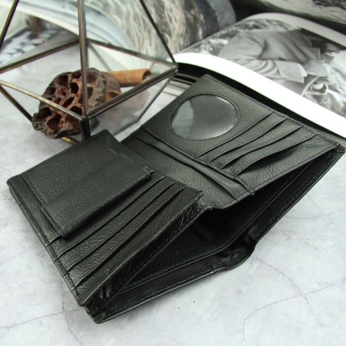 Портмоне мужское, 2 отдела, для карт, для монет, для документов, цвет чёрный