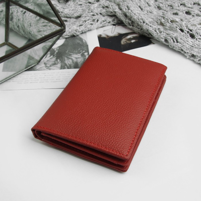 Кошелёк женский, 2 отдела, для карт, для монет, для документов, цвет красный