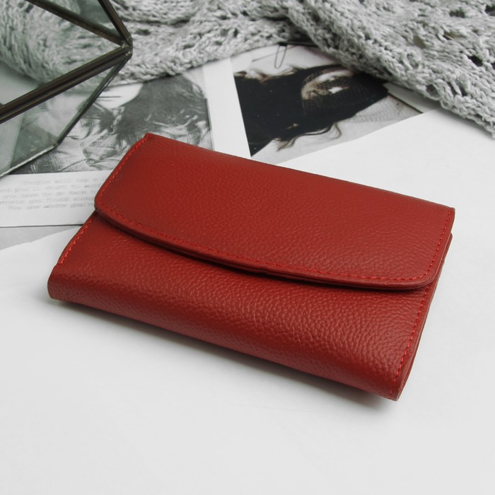 Кошелёк женский, 4 отдела, для карт, для монет, наружный карман, цвет красный