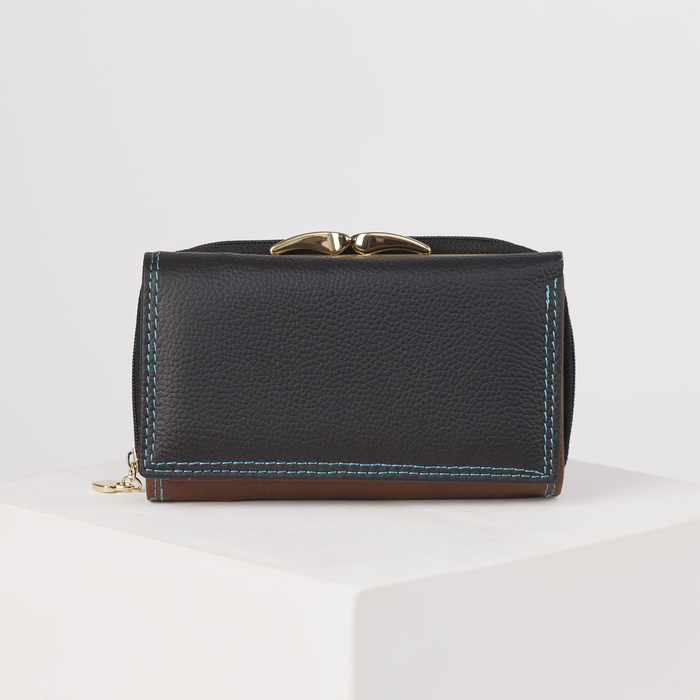 Кошелёк женский, 2 отдела рамка, 2 отдела на молнии, 2 отдела, для карт, для монет, цвет чёрный