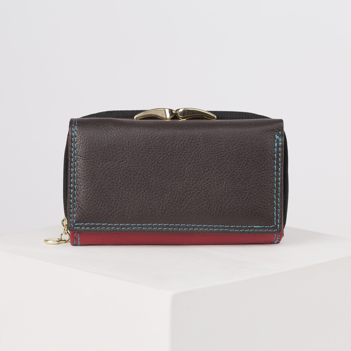 Кошелёк женский, 2 отдела рамка, 2 отдела на молнии, 2 отдела, для карт, для монет, цвет красный/фиолетовый