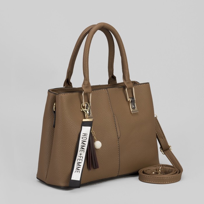 Сумка женская, 2 отдела на молниях, наружный карман, длинный ремень, цвет хаки