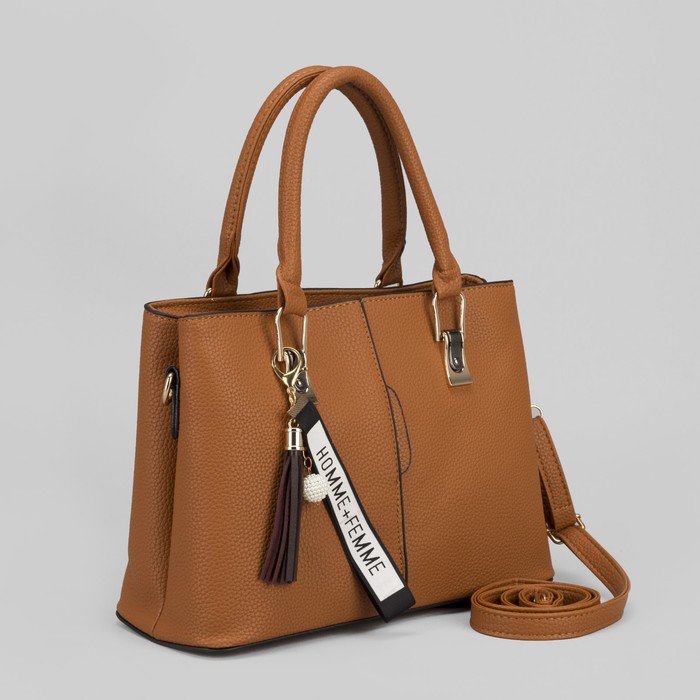 Сумка женская, 2 отдела на молниях, наружный карман, длинный ремень, цвет рыжий