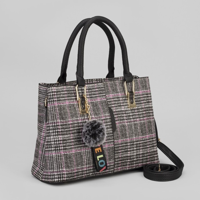 Сумка женская, 2 отдела на молниях, наружный карман, длинный ремень, цвет серый/розовый