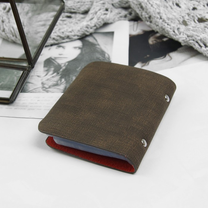 Визитница, 26 картхолдеров, на кнопке, цвет тёмно-коричневый