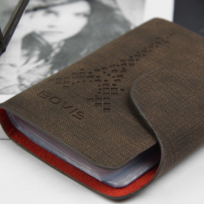 Визитница, 26 картхолдеров, на кнопке, цвет тёмно-коричневый