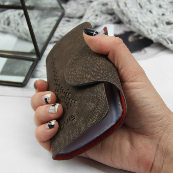 Визитница, 26 картхолдеров, на кнопке, цвет тёмно-коричневый