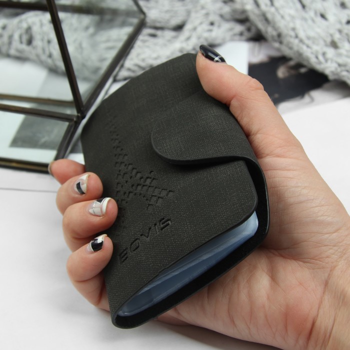 Визитница, 26 картхолдеров, на кнопке, цвет чёрный