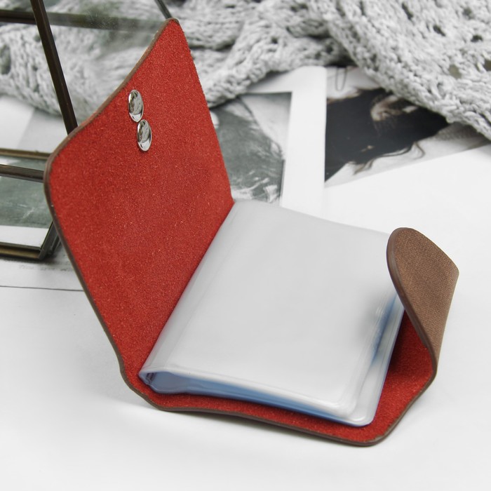 Визитница, 26 картхолдеров, на кнопке, цвет рыжий