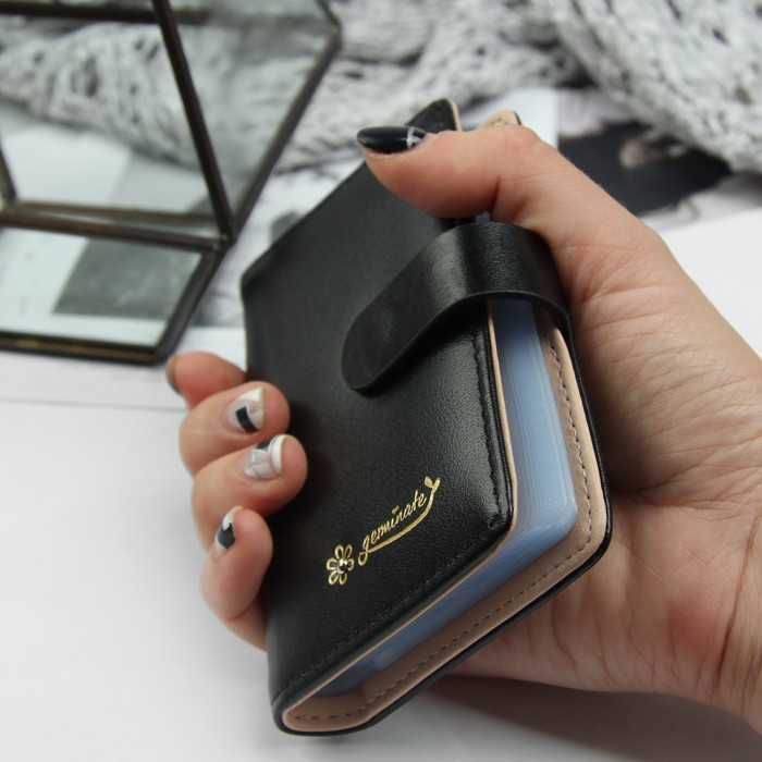 Визитница, 20 картхолдеров, на кнопке, цвет чёрный