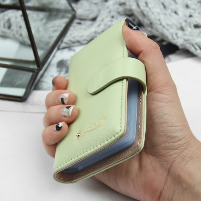 Визитница 20 картхолдеров, на кнопке, цвет зелёный