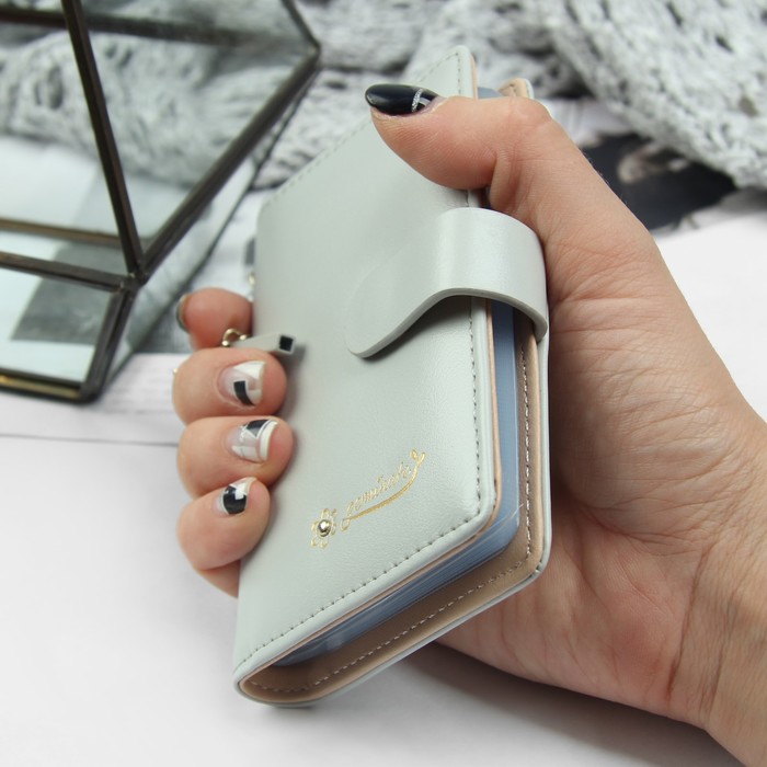 Визитница, 20 картхолдеров, на кнопке, цвет серый