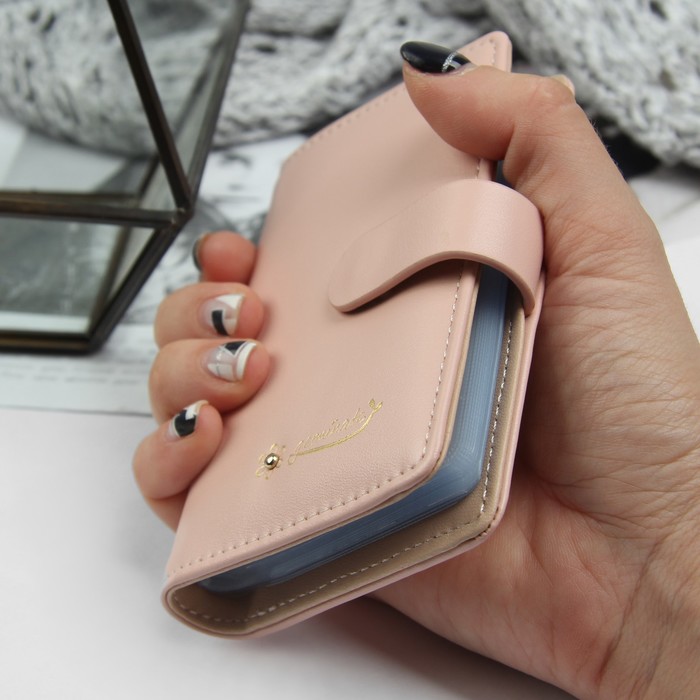 Визитница, 20 картхолдеров, на кнопке, цвет розовый