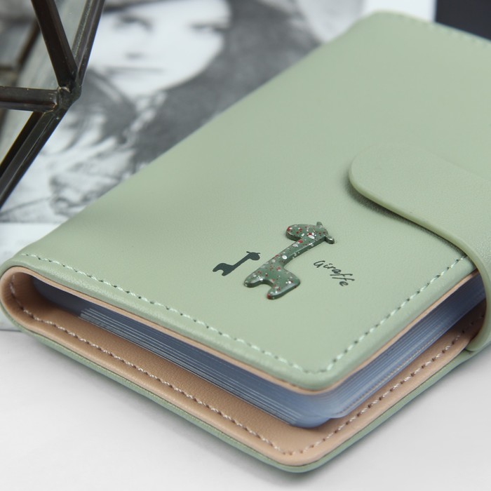 Визитница, 20 картхолдеров, на кнопке, цвет зелёный