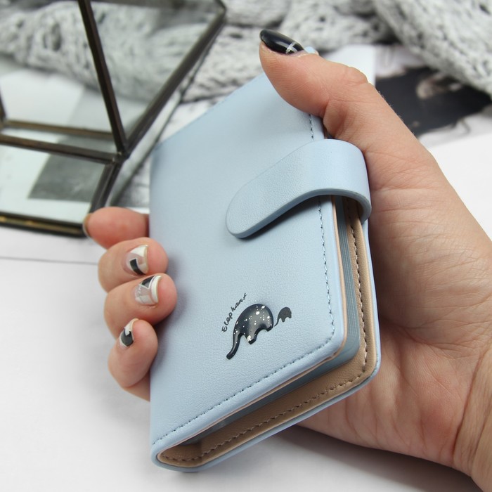 Визитница, 20 картхолдеров, на кнопке, цвет голубой