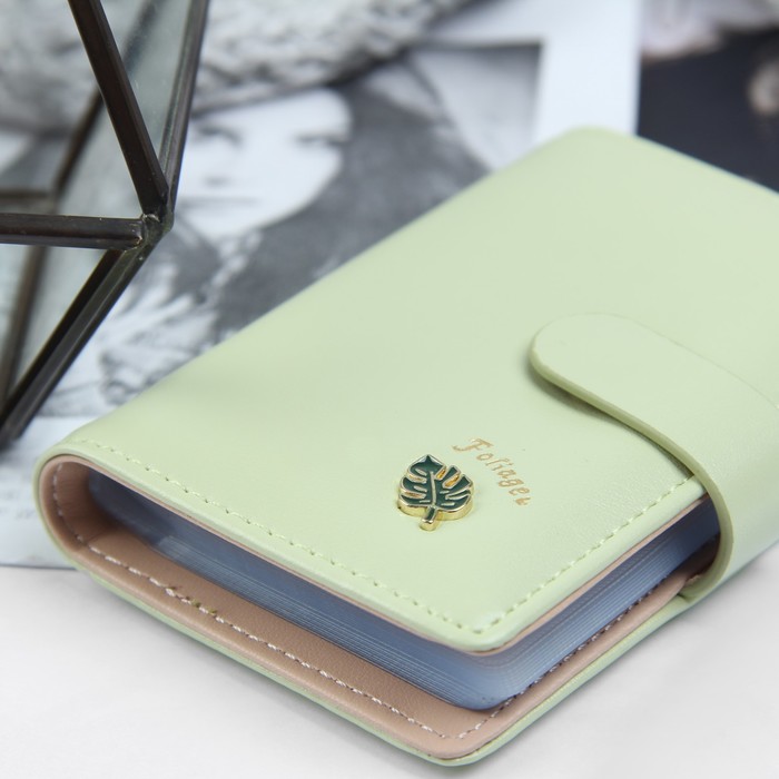 Визитница, 20 картхолдеров, на кнопке, цвет зелёный