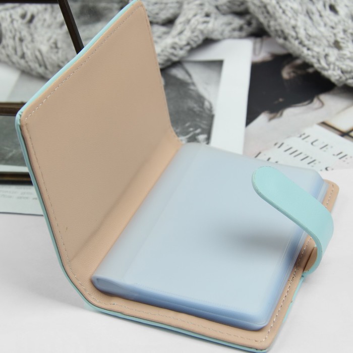 Визитница, 20 картхолдеров, на кнопке, цвет голубой