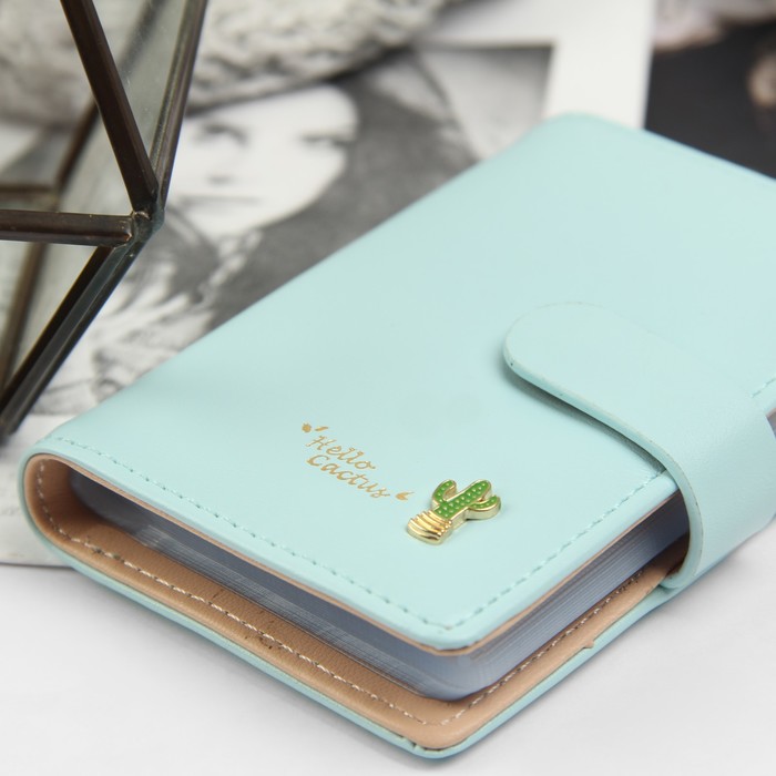 Визитница, 20 картхолдеров, на кнопке, цвет голубой