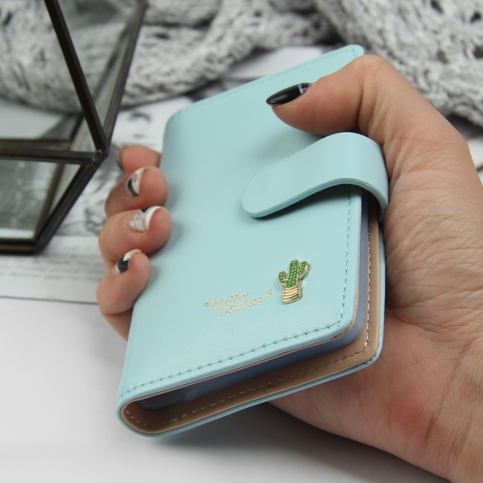 Визитница, 20 картхолдеров, на кнопке, цвет голубой