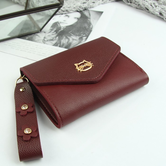 Кошелёк женский, отдел, для карт, для монет, ручка, цвет бордовый