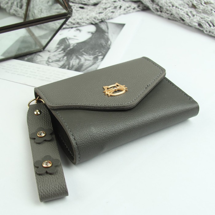 Кошелёк женский, отдел, для карт, для монет, ручка, цвет зелёный