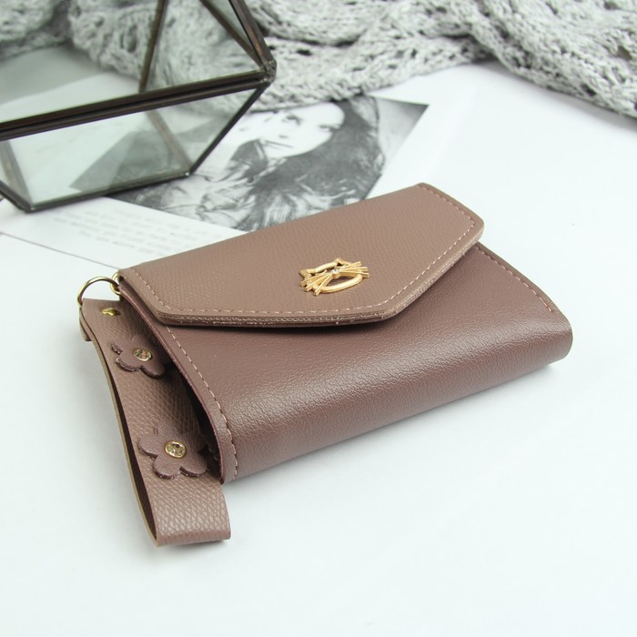 Кошелёк женский, отдел, для карт, для монет, ручка, цвет пудровый