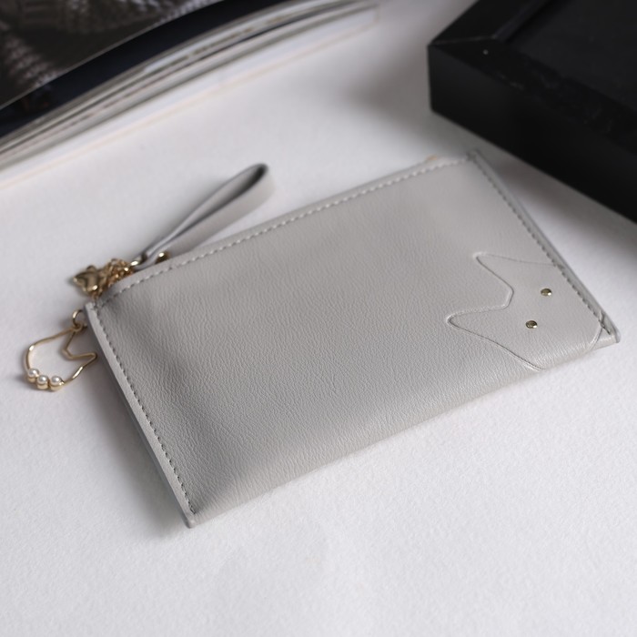 Кошелёк женский, отдел, для карт, ручка, цвет серый